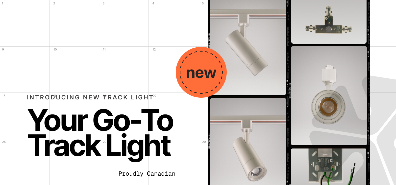 New white LED track light, proudly presented as a Québec-made product