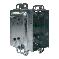 Arani ED-GGB-1304-LH switch box, three-quarter view from the opposite side with cable clamp and nail-drive points