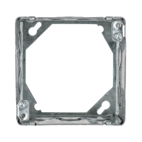 Arani 53171-K square box extension, 2-1/8 in deep, knockouts, front view: four corner ears with mounting screws
