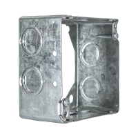 Arani 53171-K square box extension, 2-1/8 in deep, knockouts, rear three-quarter view with oval knockouts