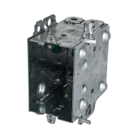 Arani 1004-LH gangable device box, 3 in deep, NMD90, no ears, three-quarter view with raised side knockout dimples