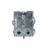 Arani 1104-L gangable device box, 2-1/2 in deep, NMD90, ears, top view with two octagonal cable clamp openings