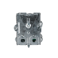 Arani 1104-L gangable device box, 2-1/2 in deep, NMD90, ears, bottom view: clamp openings with centre bracket screw