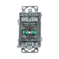 Arani 1104-LA gangable device box, 2-1/2 in deep, AC90, ears, front view with armoured cable clamps top and bottom