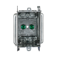 Arani 3104-LH gangable bubble box, 2-1/2 in deep, 16 cu in, no ears, front view with green grounding screws