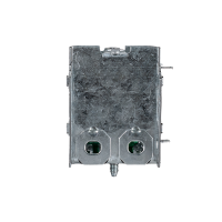 Arani 2104-LLE 1-gang device box, 2-1/2 in deep, NMD90, top view with two armoured cable clamp entry holes