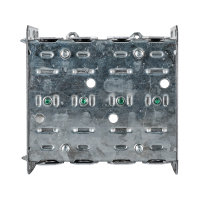 Arani 2104-LLE-2 2-gang device box, 2-1/2 in deep, NMD90, rear view with grounding screw tips through rear wall