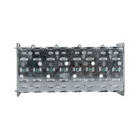 Arani 2104-LLE-4 4-gang device box, 2-1/2 in deep, NMD90, rear view with clamp screws and grounding screw tips