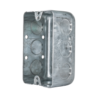 Arani 1110 utility box, 1-7/8 in deep, 16.5 cu in, knockouts, rear three-quarter view with side knockouts and mounting ears