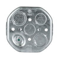 Arani 54151-K octagon junction box, 1-1/2 in deep, knockouts, rear view with embossed knockout circles on the back