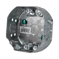 Arani 54151-LA octagon junction box, 1-1/2 in deep, AC90, three-quarter view with armoured clamps top and bottom