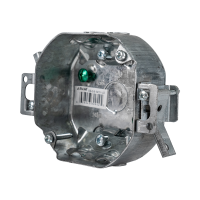 Arani 54151-LD octagon ceiling box, 1-1/2 in deep, swing-arm brackets, three-quarter view: bracket assembly with adjusting