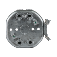 Arani 54171-LB octagon ceiling box, 2-1/8 in deep, side mount bracket, rear view with bracket wings beside the closed back