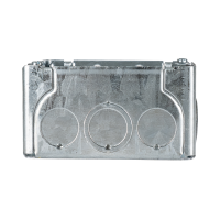 Arani 52171-K square junction box, 2-1/8 in deep, knockouts, side view with three knockouts across deep side wall