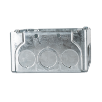 Arani 52171-K square junction box, 2-1/8 in deep, knockouts, side view: opposite side wall with three knockouts