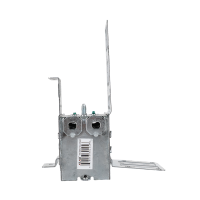 Arani 2104-LSSAX 1-gang steel stud device box, 2-1/2 in deep, AC90, top view: two clamp collars with setscrews