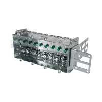Arani 2104-LSSAX-4 4-gang steel stud device box, 2-1/2 in deep, AC90, three-quarter view with four cable clamps