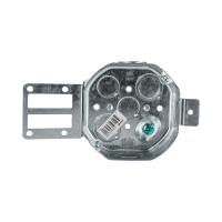 Arani 54151-KSSX octagon steel stud box, 1-1/2 in deep, knockouts, front view with octagon floor knockouts