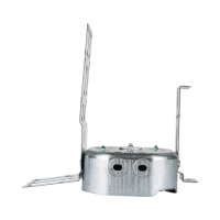 Arani 54151-LSSAX octagon steel stud box, 1-1/2 in deep, AC90, side view with side-wall knockouts and folded brackets