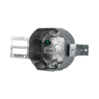 Arani 54171-LSSAX octagon steel stud box, 2-1/8 in deep, AC90, three-quarter view with deep octagon body and bracket wings