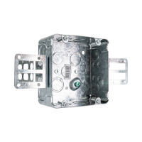 Arani 72171-KSSX 4-11/16 in square steel stud box, 2-1/8 in deep, three-quarter view with open square interior