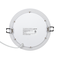 Arani SL6-RGBW-R-WH-V4 6 in RGBW LED slim panel, back view with spec label and quick-connect lead