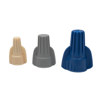 Arani V2 winged twist-on wire connector family: beige AWG 22-8, grey AWG 18-8, blue AWG 10-6