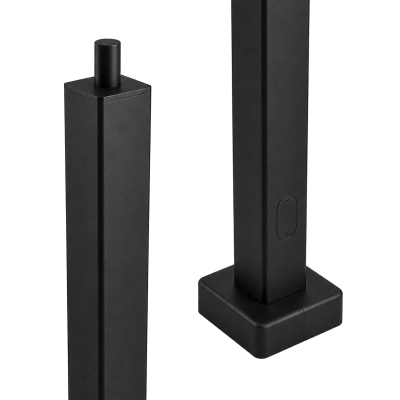 Square black light pole, size 4, showing tapered top section and square base with wiring access door
