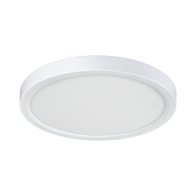 Arani CL07 7 in. round LED surface mount ceiling light in white, front view of illuminated diffuser