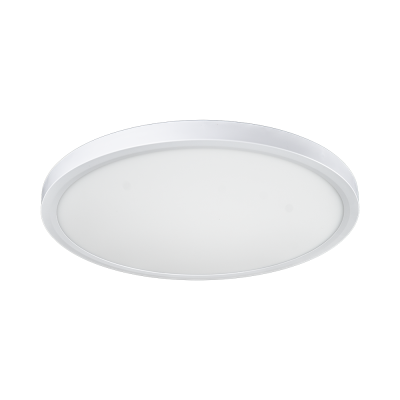 Arani CL12 12 in. round LED surface mount ceiling light in white, front view of illuminated diffuser