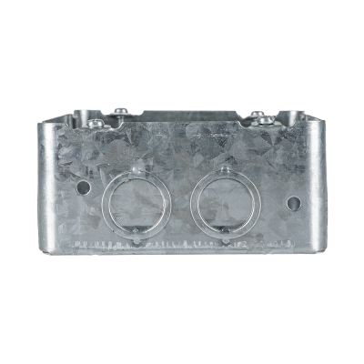 Arani 73171-K 4-11/16 in square box extension, 2-1/8 in deep, side view with two ringed knockouts on side wall