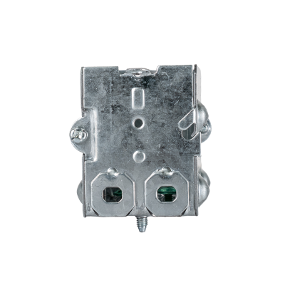 Arani 1104-L gangable device box, 2-1/2 in deep, NMD90, ears, top view with two octagonal cable clamp openings