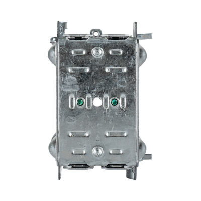 Arani 1104-LH gangable device box, 2-1/2 in deep, 12.5 cu in, no ears, rear view with rear slots and nail-in tabs