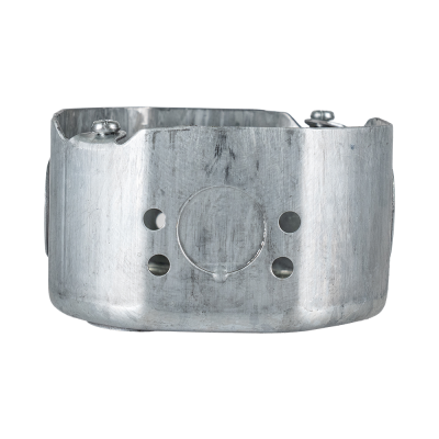 Arani 54171-K octagon junction box, 2-1/8 in deep, knockouts, side view with four small holes around side knockout