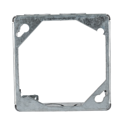 Arani 53151-K square box extension, 1-1/2 in deep, knockouts, rear view with keyhole mounting slots at four corners
