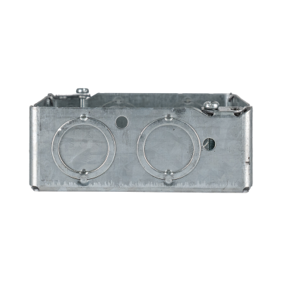 Arani 53151-K square box extension, 1-1/2 in deep, knockouts, side view with two round knockouts on side wall