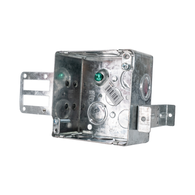 Arani 52171-KSSX-1 square steel stud box, 1 in drywall, 2-1/8 in deep, three-quarter view with deep open interior
