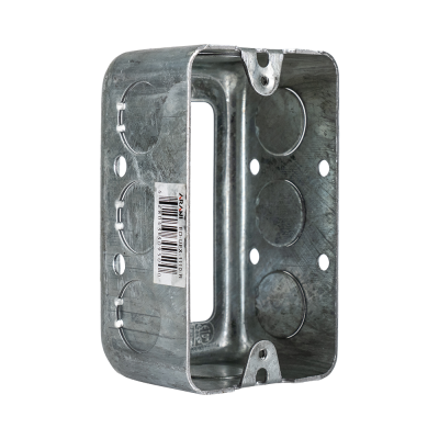 Arani 1110-R utility box extension ring, 1-7/8 in deep, knockouts, three-quarter view with see-through ring