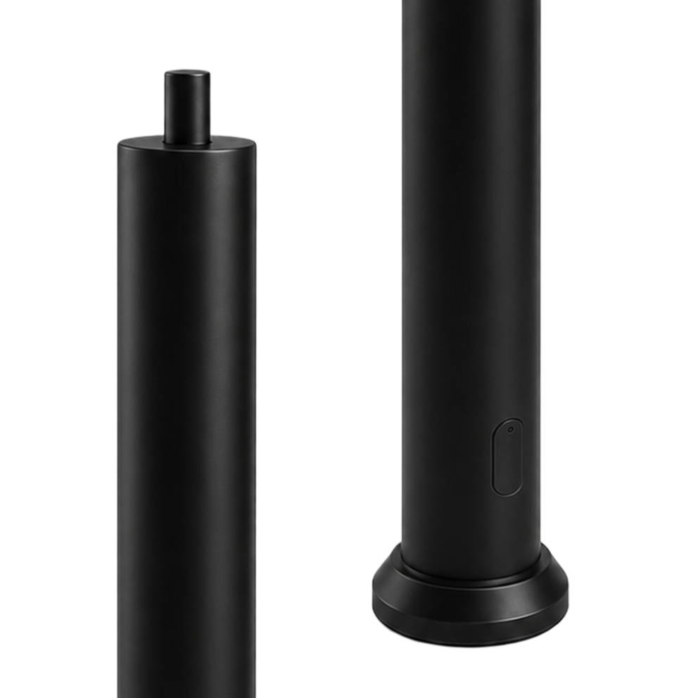 Round black light pole, size 5, showing tapered top section and round base with wiring access door