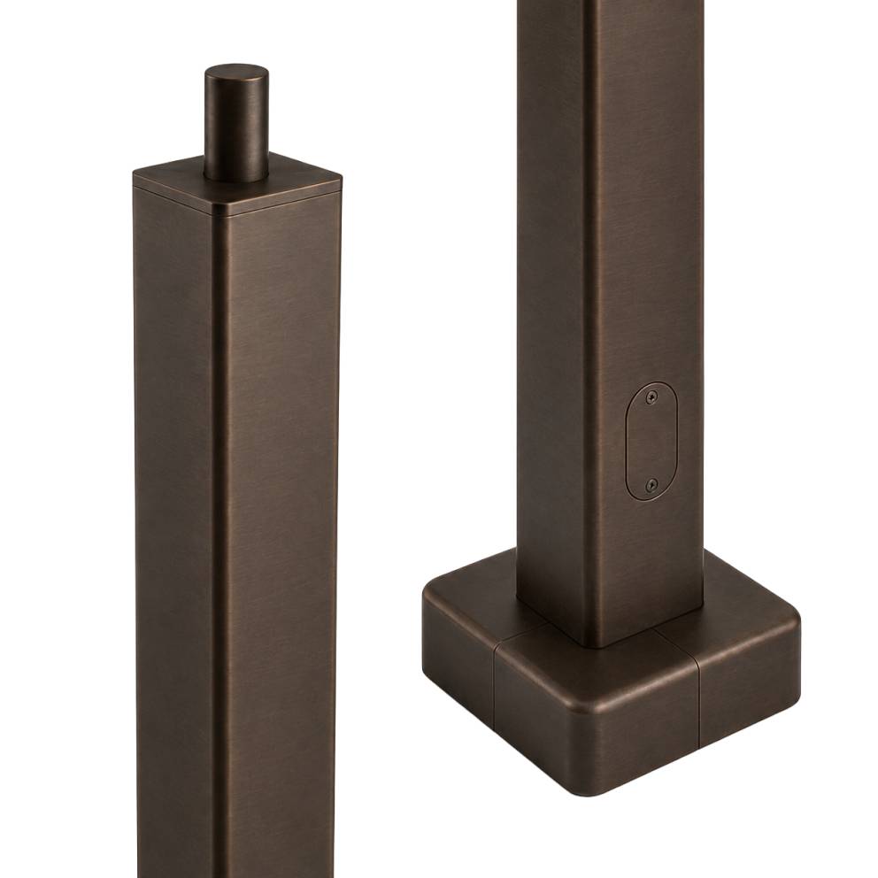 Square bronze light pole, size 5, showing tapered top section and square base with wiring access door