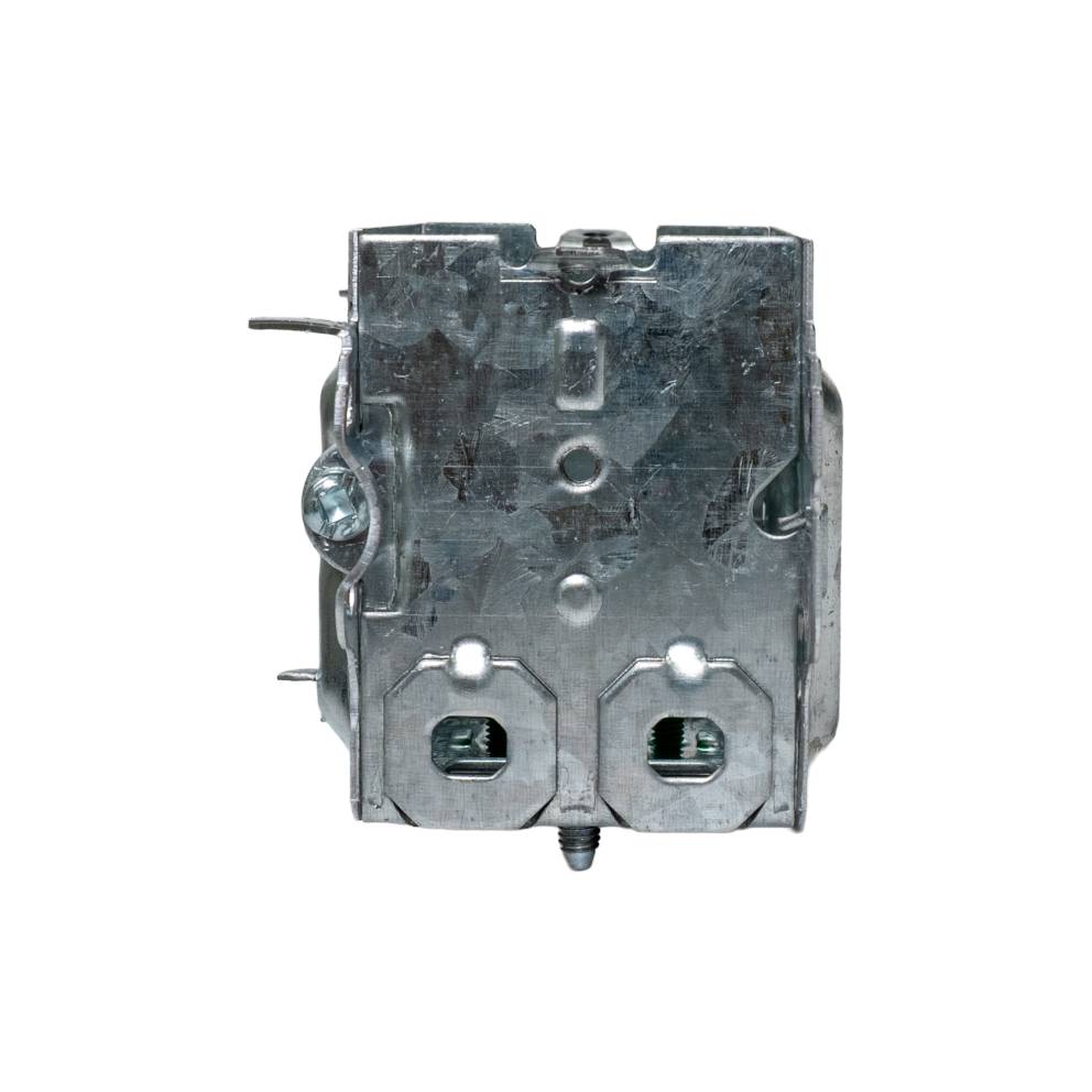 Arani ED-GGB-1304-LH switch box, opposite end profile with cable clamp knockouts and clamp screw