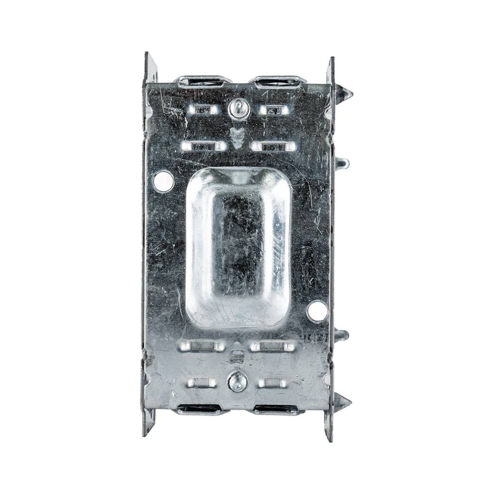 Back view of the Arani ED-NGB-2004-LH device box showing the embossed rear panel, cable clamp slots and positioning prongs