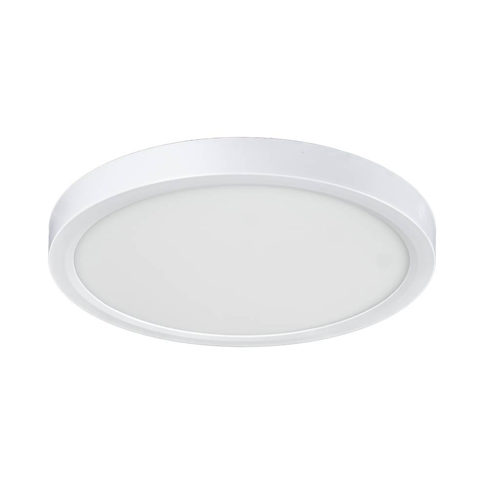Arani CL07 7 in. round LED surface mount ceiling light in white, front view of illuminated diffuser