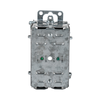 Arani 1004-L boîte d'appareils groupable, 3 po, NMD90, oreilles, vue arrière avec fentes de serre-câbles et vis