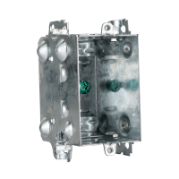 Arani 1104-LH boîte d'appareils groupable, 2-1/2 po, 12,5 po cu, sans oreilles, vue trois quarts arrière avec cuvettes