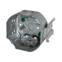 Arani 54171-LB boîte de plafond octogonale, 2-1/8 po, support latéral, vue trois quarts avec support latéral déployé