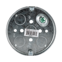 Arani 56111 boîte de plafond ronde pancake, 1/2 po, débouchures, vue avant : fond rond avec bossages de vis de luminaire