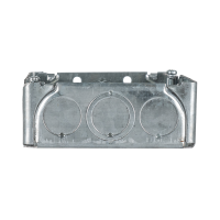 Arani 52151-K boîte de jonction carrée, 1-1/2 po, débouchures, vue de profil : paroi latérale opposée avec trois débouchures