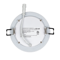 Encastré DEL RVBB ultra-mince 4 po Arani SL4-RGBW-R-WH-V4, vue arrière avec étiquette et connecteur rapide