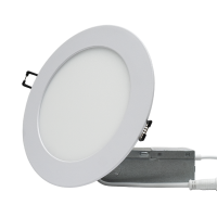 Encastré DEL RVBB ultra-mince 6 po Arani SL6-RGBW-R-WH-V4, blanc, vue en angle avec boîtier de jonction